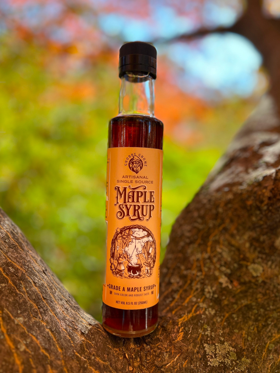 Bottle of Gnobby Gnome Maple Syrup